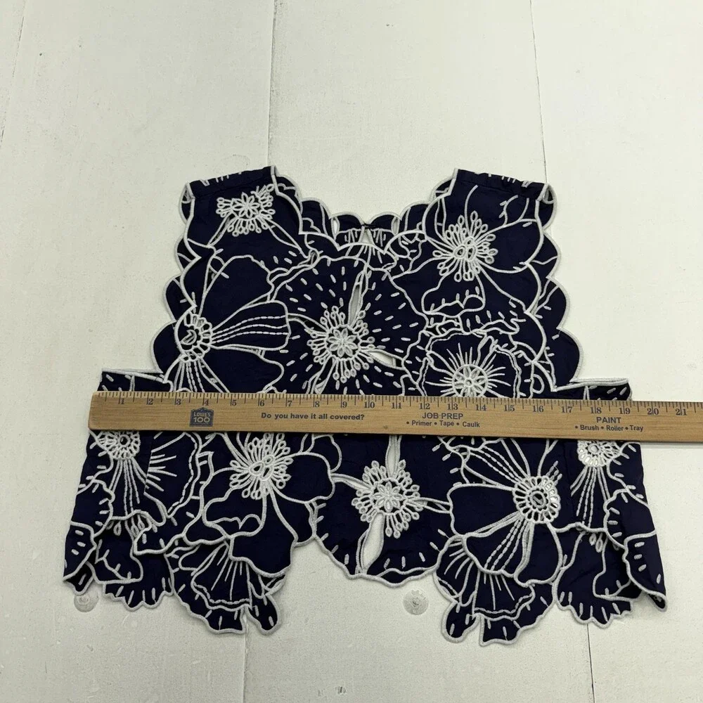 FARM Top Womens S Blue Embroidered Lace Floral Cropped Sleeveless Summer Casual